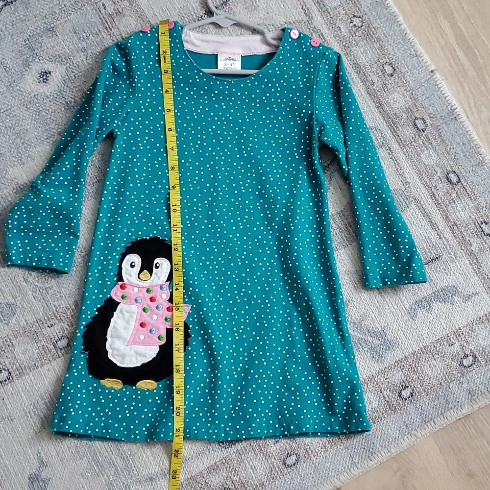 Boutique Girls Penguin Applique Winter Dress Sz3-4y